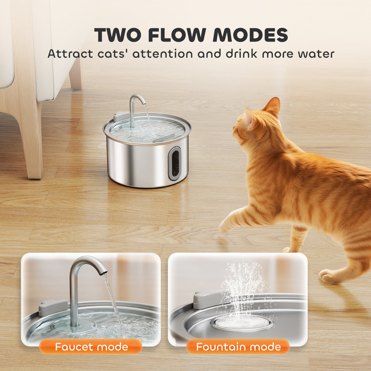 Stainless Steel Cat Water Fountain, 2.5L