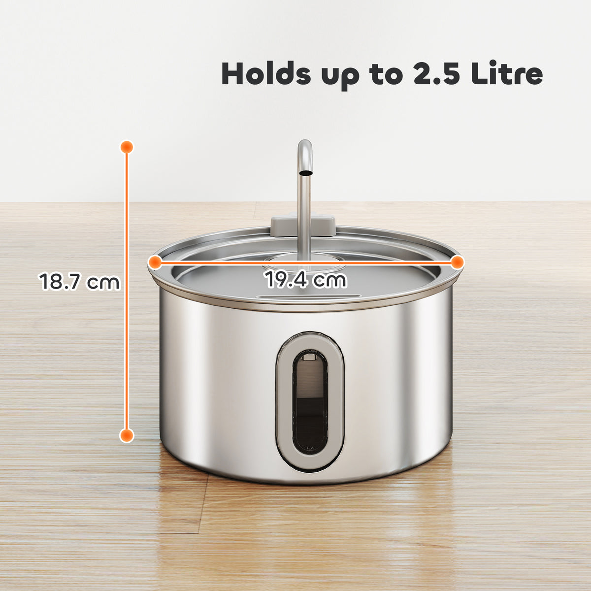 Stainless Steel Cat Water Fountain, 2.5L